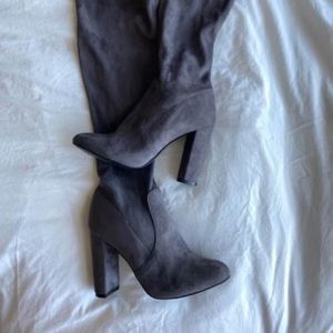 Grey Over The Knee Heeled Boots